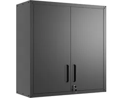 Armoire de rangement murale 77 cm × 75 cm × 30 cm noir Métal Bibliothèque Classeur avec serrure de porte et étagères réglables Robuste et durable Adapté pour garage, atelier et bureau