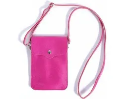 Fuchsia Leren Telefoontasje Basic - Leren Schoudertassen - Leer - leder - Dames Tas- Telefoon tasjes - Fuchsia