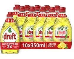 Dreft Platinum Quickwash Vloeibaar Afwasmiddel - Citroen - Voordeelverpakking 10 x 350 ml