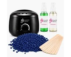 Guardian Beauty Wax Warmer Set - Ontharing - Zwart - 500g Resh Linen Scent Harde Wasbonen - 60ml Pre en Na Wax Spray + 20 stuks Spatels