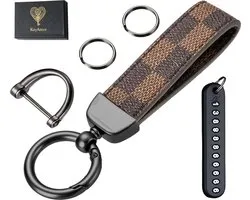 Luxe Leren & Metaal Sleutelhanger voor Volwassenen - Auto Sleutelhouder - Keychain met Karabijnhaak, Musketonhaak en Sleutelringen - Autosleutel voor Vrouwen, Mannen, Dames - Karabijnsluiting Sleutel hanger - Auto Accessoires -In Cadeau/Geschenk Doos