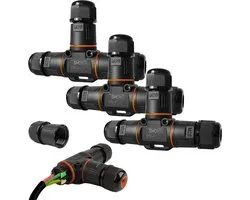 SnelShoppen - Waterproof Cable Connector IP68 - 3-Pole T-Shaped Junction Box - Duurzaam ABS & PVC - Set van 3 - Zwart - Voor Ø3-12 mm Kabel - Tuin, Ca