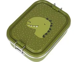 Trixie Brooddoos klein - Mr. Dino - RSV Lunchbox voor kinderen - Makkelijk te openen Broodtrommel - Groen - RVS