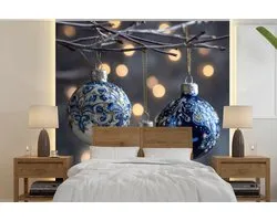 Behang - Fotobehang Kerstbal - Versierd - Blauw - Breedte 240 cm x hoogte 240 cm