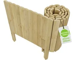 Bordure de gazon en bois 200x40cm, bordure de parterre, bordure de tonte en rouleau, bordure avec piquets, kit de rouleau de palissade, clôture de jardin décorative pour bordure de jardin/patio/parterre de fleurs (Beige) NAIZY