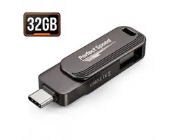 Perfect Speed Premium USB Stick 32GB - USB-C & USB-A 3.2 - OTG - 1200 Mbps - Metaal
