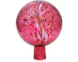 Boule de Jardin Soufflée à la Bouche en Verre Rouge Rubis avec Granulés - Décoration Artisanale