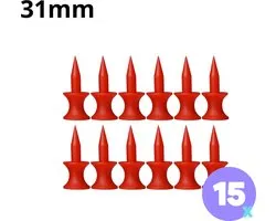 Golf tees - 15 stuks - 31mm - Duurzaam kunststof - Red - Golf accesoires - Golfset - Golftee