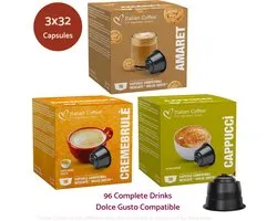 Italian Coffee - Amaretto, Creme brulee, Cappuccino - Geschikt voor Dolce Gusto Apparaat - 3 x 32 - Proefpakket
