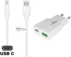 OneOne 36W snellader met 2 poorten + 1,8m sterke USB C kabel. PD PPS lader. GAN oplader adapter past op Universeel Asus, ZTE, Fairphone, Sony Xperia, OPPO, Apple iPhone / iPad, Nokia, Acer, BlackBerry, Anker (Soundcore), Archos, Bose