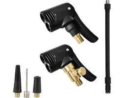 Ventieladapters - Bandventielklemmen - Ventielsteelpluggen - Fietspomp Adapter Ventielkop - Inclusief Een Luchtslang Van 16 Cm En 3 Luchtpompen - Geschikt Voor Auto, Fiets, Motorfiets, Ballonnen, Zwembanden En Voetbal - Zwart