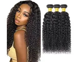 Dames Bundles Human Hiar Unprocessed Brazilian Virgin Kinky Curly Human Hair Extensions #1B Natural Black Mensliches Haar Bundle With Minimal Shedding 16 16 16 Inch