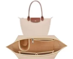 Poche intérieure - Organiser convenant pour Longchamp Bag, Bag Organiser convenant pour Longchamp, Organiser convenant pour Longchamp Pliage, Purse Organiser, Multi-Pocket Felt Handbag Organiser for Insert Wallet, Blanc cassé, L