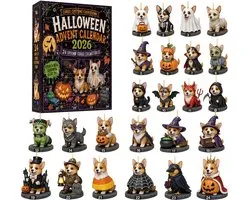 Calendrier de l'Avent d'Halloween 2026 - 24 suspensions plates en acrylique 2D avec des corgis en costumes d'Halloween - Décoration de fête d'automne - Ornements de collection - Cadeau pour les amateurs de chiens