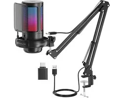 Strolox® Microphone avec bras - USB - gaming - Microphone à condensateur RVB - avec bouton Mute, filtre anti-pop, bras de microphone - Microphone de Luxe
