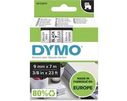 DYMO D1 - Standard Étiquettes - Noir sur transparent - 9mm x 7m