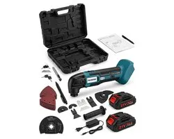 Truskore Multitool Accu 21V – Multitool Set Incl. 2 Accu’s – Oscillerende Multitool – Compatibel met Makita LXT – 7 Opzetstukken - 15 Schuurvellen