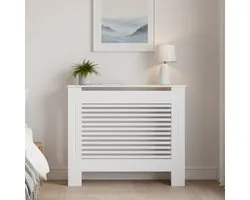 Cache radiateur FATIVO - Cache radiateur - Cache radiateur - Cache chauffage - Lattes horizontales - Cache radiateur 78x19x92 cm MDF Wit - Style campagne - Cache radiateur haut pour chambre salon bureau