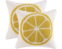 Tosleo 2 Pcs Pillow Cases Lemon 45x45cm Tufted Lemon Garden Fruits Landscape Decorative Cushion Covers Throw Pillow Covers for Sofa Living Room Home Outdoor Spring Summer Decoration