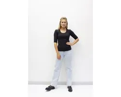 MOOI! Company - Dames T-shirt Joyce - mouwtje tot de elleboog - Aansluitend model - Kleur Zwart - M