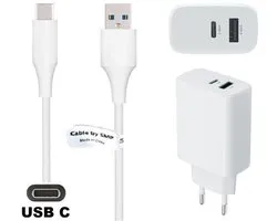 OneOne 25W super snellader met 2 poorten + 0,2m sterke USB C kabel. PD lader. Oplader adapter past op Universeel Microsoft, LG, Lenovo, HTC, Honor, Samsung Galaxy, Huawei, Motorola Moto, Xiaomi, Kobo (Rakuten), Astell&Kern, Bose, Bryton, Mio