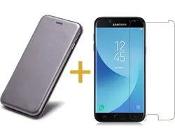 Samsung Galaxy J5 (2017) Book Case Wallet Case Grey + Protection d'écran en verre trempé (étui en cuir avec support en silicone - Flip Cover 360° Protection)