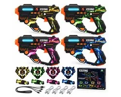 PixiePlay® Oplaadbare Lasergame set voor Kinderen - 360° sensoren - Volwassenen - Laserguns - 4 Persoons Laser Tag Set met 4 Blasters en Vesten - Incl. E-book - voor Binnen en Buiten
