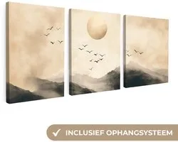 Ensemble de peintures sur toile 90x40 cm - Triptyque de Décoration murale - Paysage - Japandi - Beige - Vogels - Décoration murale salon - Décoration chambre - Accessoires chambre - Peintures sur toile