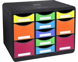 Exacompta - Ref. 313798D - Individual box STORE-BOX multi - 1 pedestal with 7 thin drawers and 4 high drawers - Dimensions: Depth 27 x Width 35.5 x Height 27.3 cm - Landscape format - Harlequin