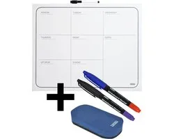 DESQ® Weekplanner met Stiften en Wisser - Whiteboard - Frameloos - Magnetisch - Droog Uitwisbaar - Agenda indeling - 40 x 50 cm
