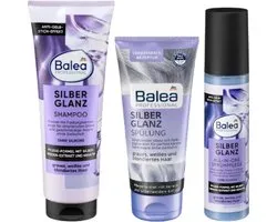 Balea Professional Silver Shine - Set de 3 - Shampooing, Après-shampoing et Spray Soin - Effet anti-jaunissement| Pack combiné 1x250 ml, 1x200 ml, 1x150 ml - à l'extrait de saule argenté et à la kératine | Pour Cheveux Grijs, Wit et décolorés