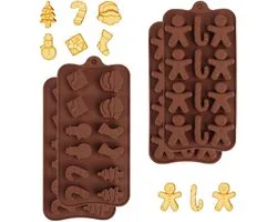 MTTproducts- Kerstchocoladevorm 4 stuks - Siliconen Bakvormen - Kerstboom/Kerstman/Kerstkous/Sneeuwpop - Voedselveilig - Duurzaam - Ideaal voor Doe-het-zelf Chocolade - Siliconen Bakvorm