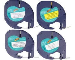 Dappaz - Compatible Dymo Label Tape Set 91201 - 91200 - 91202 - 12267 geschikt voor Dymo Letratag Labelprinter - 12 mm x 4 m - Label Printer