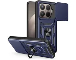 MobyDefend Hoesje - Geschikt voor Xiaomi 15T Pro - Pantsercase Met Draaibare Ring - Blauw