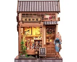 CuteBee - Maison miniature - Book Nook - Kit de modélisme miniature - Puzzle 3D en bois - Kit de construction DIY pour adultes - Serre-livres - Sakura O Kimono Shop CWGC223