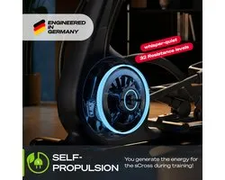 Sportstech sCross – Crosstrainer – Magnetisch – 32 weerstandsniveaus – 48 cm paslengte – Zelfopwekkende energie – LED-display – Tablethouder – Zwart/Zilver