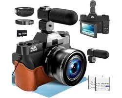 Thuys – Digitale Camera – Met Externe Microfoon – Foto Camera – Handycam – Vlog Camera – Voor Beginners – 4K – 56MP – Auto Focus – USB – Zwart