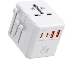 Thijox - Auxmir Reisadapter Wereldwijd 25W Wit - Universele Reisstekker met 4 USB-poorten, Geschikt voor 150+ Landen, Ideaal voor Vakanties, Camping e