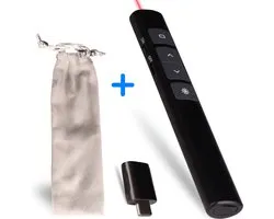 Draadloze Presentatie Klikker - Wireless Presenter - Powerpoint afstandsbediening met laserfunctie Inclusief USB-C adapter & Opberg hoesje - tot 100 m bereik - Oplaadbaar - zwart - Perfect voor Mac en PC