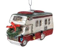 Kaemingk kersthanger camper wit rood 11 cm glas met glitter