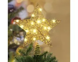 Cimier de Sapin de Noël Doré Étoile avec Éclairage LED Blanc Chaud