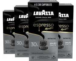 Lavazza Espresso Ristretto Capsules de café - 120 Capsules Nespresso - Mélange de café Arabica & Robusta - Intensité : 12/13 - 4 x 30 Capsules en aluminium