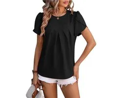 ASTRADAVI Damesmode - Top - Elegante Crêpe Blouse met Overlap Mouwen - Zwart / 2X-Large