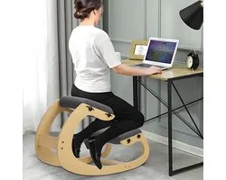 Adjustable Knee Chair, Ergonomic Posture Correction Chair with Rocking Function, Wooden Office Chair for Office and Study, 250 lbs Load Capacity Wood