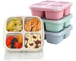 4 Stuks snackboxen - Broodtrommel - Bento Box - verdeelde bentoboxen - Lunchtrommel - Salade lunchbox - 4 compartimenten herbruikbare lunchboxen - Saus Bakje - voor kinderen en volwassenen, voedselcontainers - voor school, werk, reizen