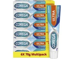 Corega Ultra - Kleefcrème – Kunstgebit - Sterke Fixatie - Bescherming Tegen Voedseldeeltjes - Comfort & Ultra Frisse Muntsmaak - Voordeelverpakking 6 x 70 g