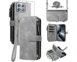 Asuwish Hoes voor mobiele telefoon voor Xiaomi 14T met band, folie, beschermfolie, kaartenvak, inklapbaar, lederen - ShopVlot