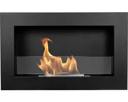 Cheminée murale au bioéthanol 650x400 Slim noir mat avec verre - cheminée murale moderne sans cheminée