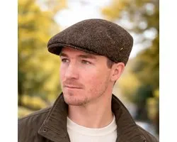 The Dubliner – Casquette authentique Harris Tweed pour hommes | Hatman d'Irlande | Casquette Plate Classique en Marron Chaud Taille Large (59/60 cm)