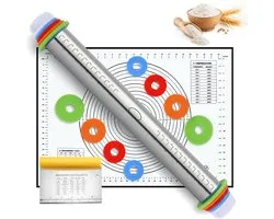17 Inch Verstelbare RVS Deegroller - Deegroller Met Dikte Instelling - Bakgereedschap Voor Deeg - Rolstok Voor Pizza Koekjes Brood En Pasta - Inclusief Siliconen Bakmat